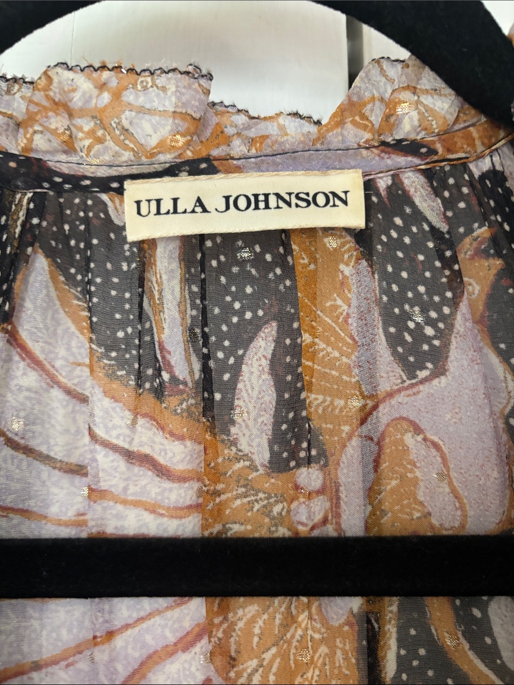 Ulla Johnson RARE Celestia‎ Ruffled Printed Midi Dress Midnight Size 0 Metallic - Picture 10 of 17